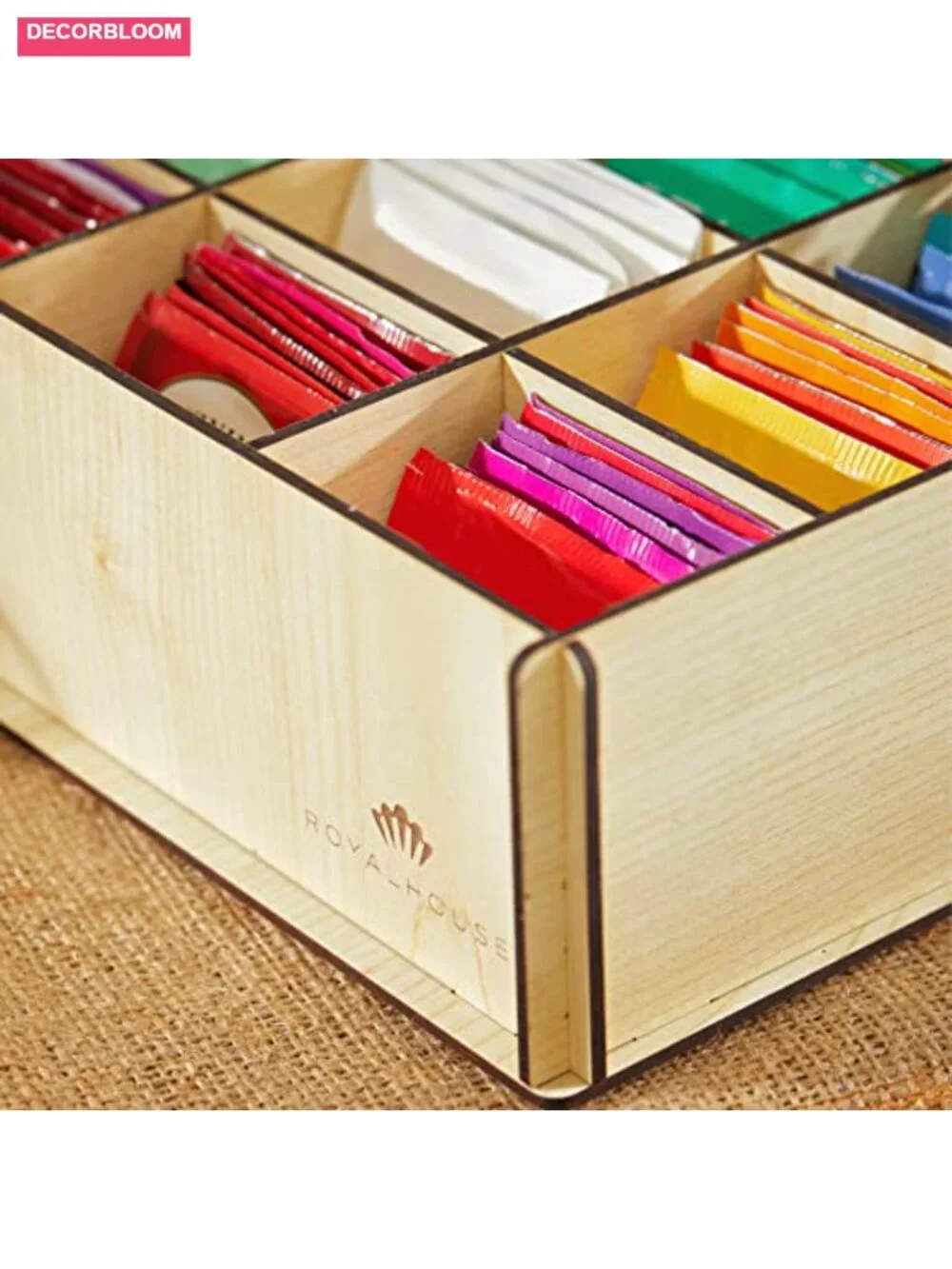 Wood Tea Bag Storage Box Organizer with 9 Compartments